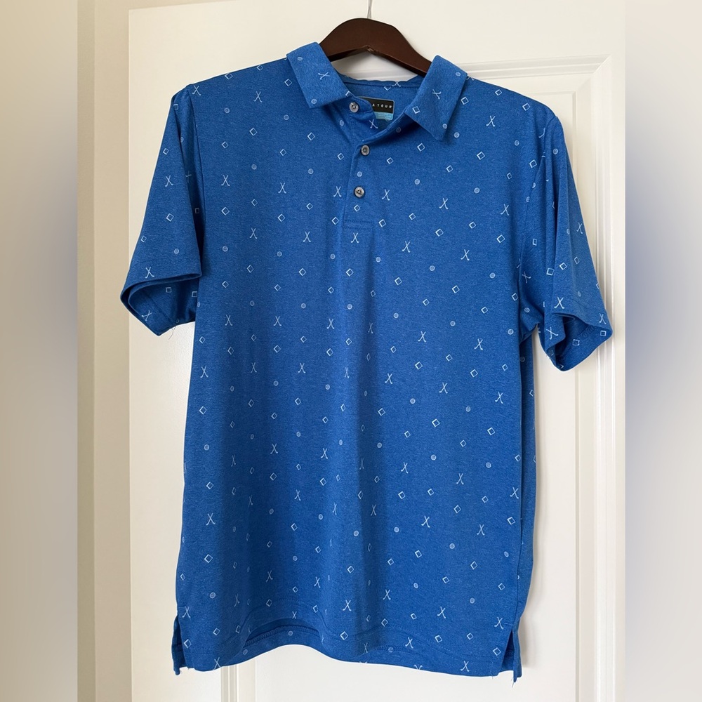 PGA Tour Blue Polo Shirt with Subtle Pattern
